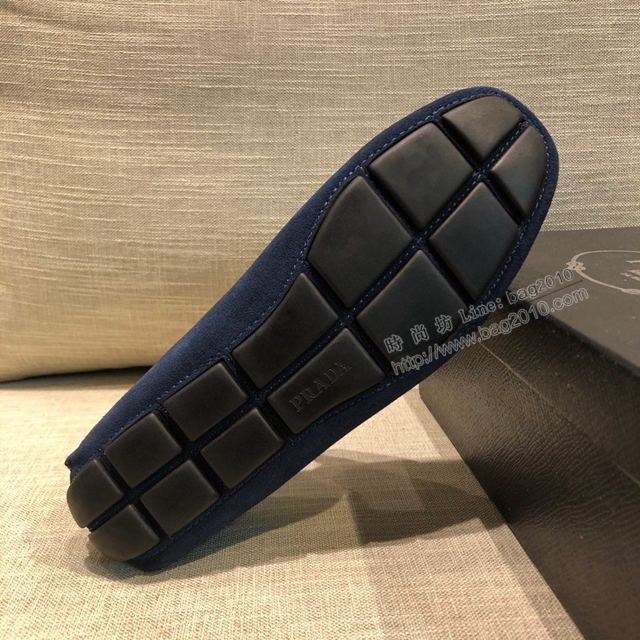 PRADA男鞋 普拉達專櫃最新款式 壓紋牛皮 原版套腳機車鞋 PRADA休閒皮鞋  hdx13452